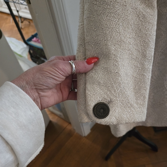 Beautiful Fitted White/Cream Brocade Coat W Removal FUR Collar Sz Small, Merona - Picture 9 of 16